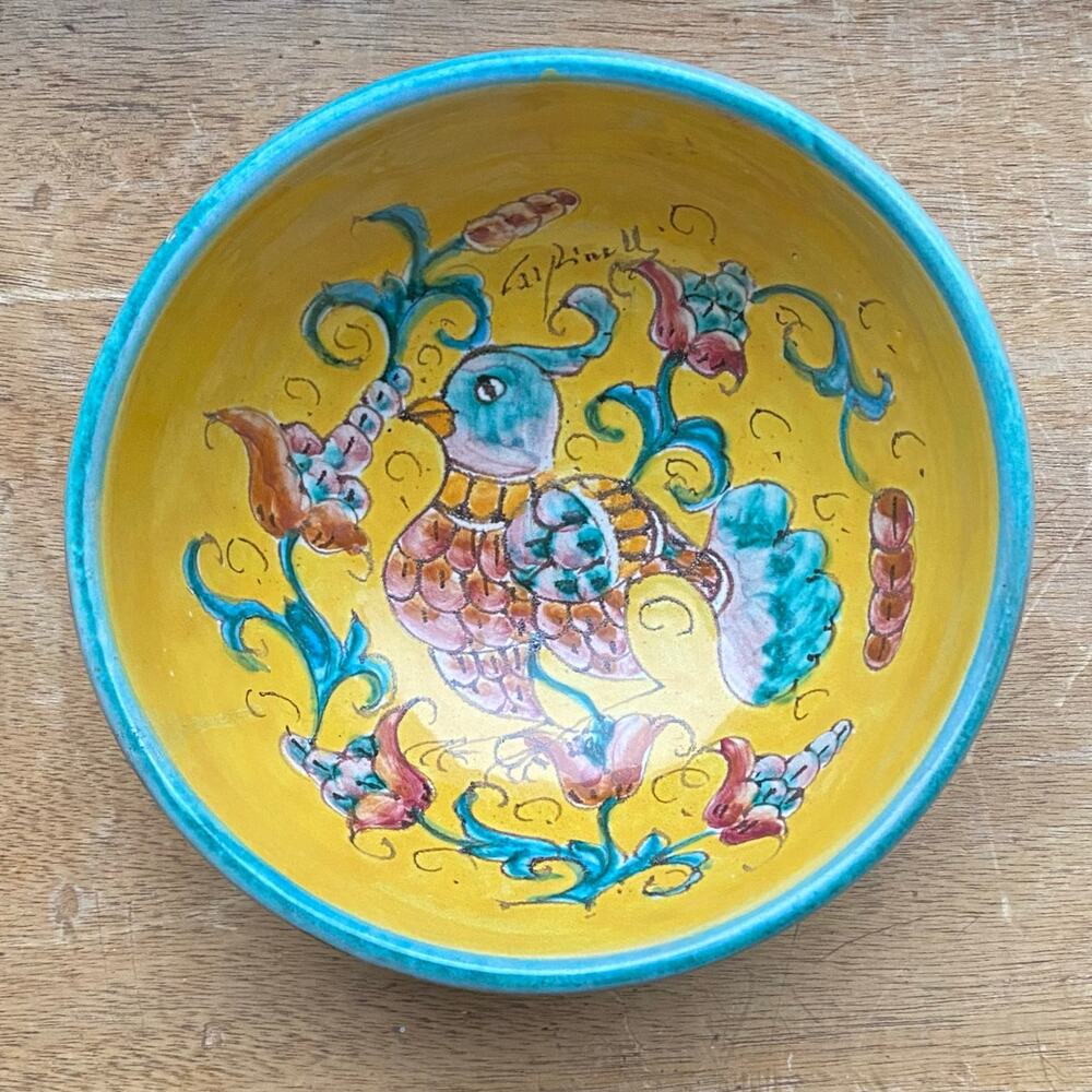 Deruta Italy Pottery 5” Ceramic Bowl Partridge Hen Bird Florals Dipinto A Mano